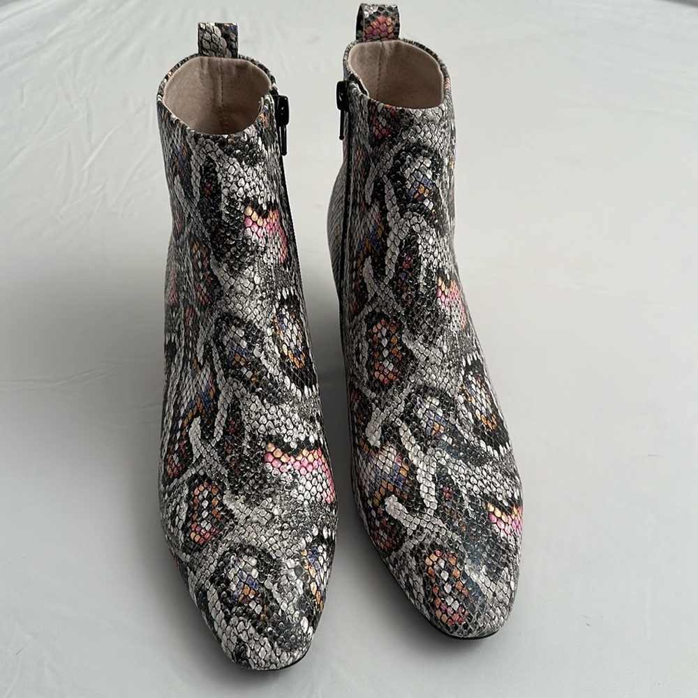 Shoe the Bear Cleo multicolor black white rainbow snakeskin booties